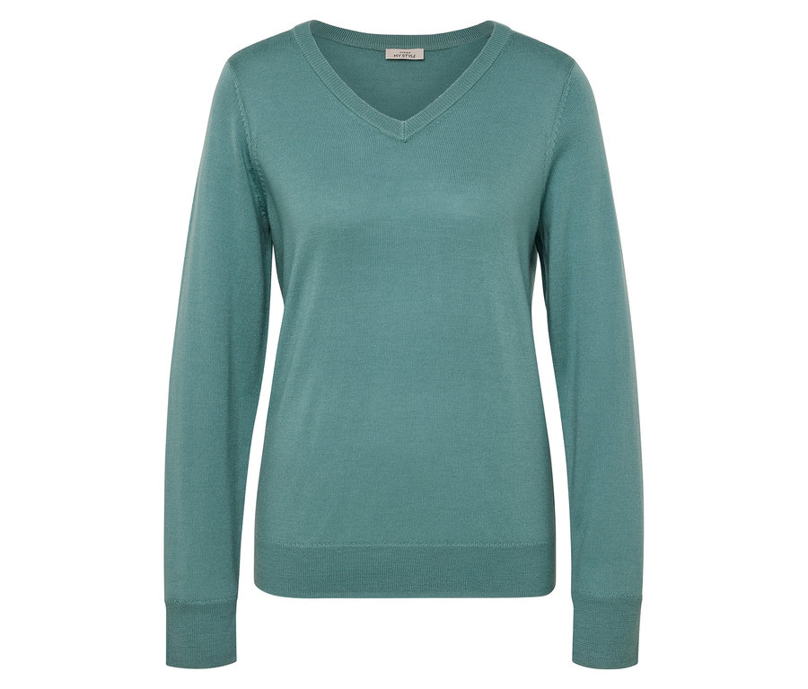 Aqua Merino-Feinstrickpullover.