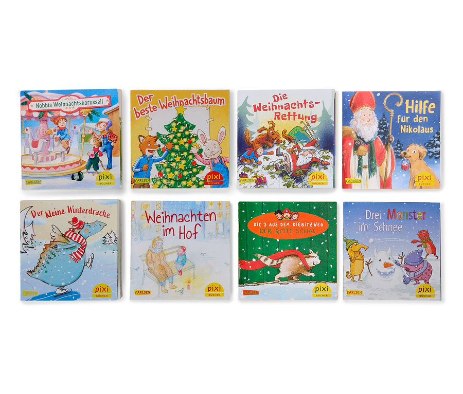 Acht Kinderbücher mit Weihnachtsmotiven.