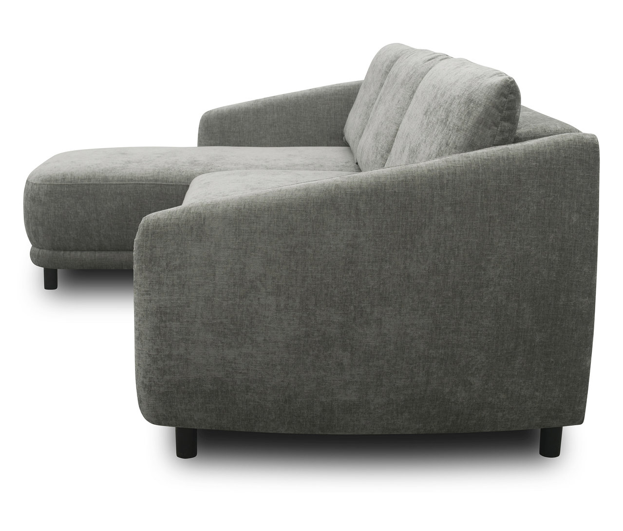 Graues DOMO Ecksofa Longchair, linksbündig.