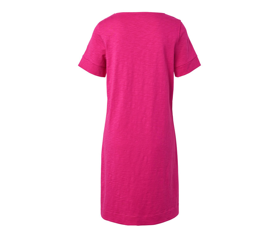 Detailansicht eines pinken Jerseykleids.