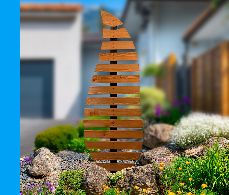 Braunes Design-Rankgerüst »Komplexus« im Garten.