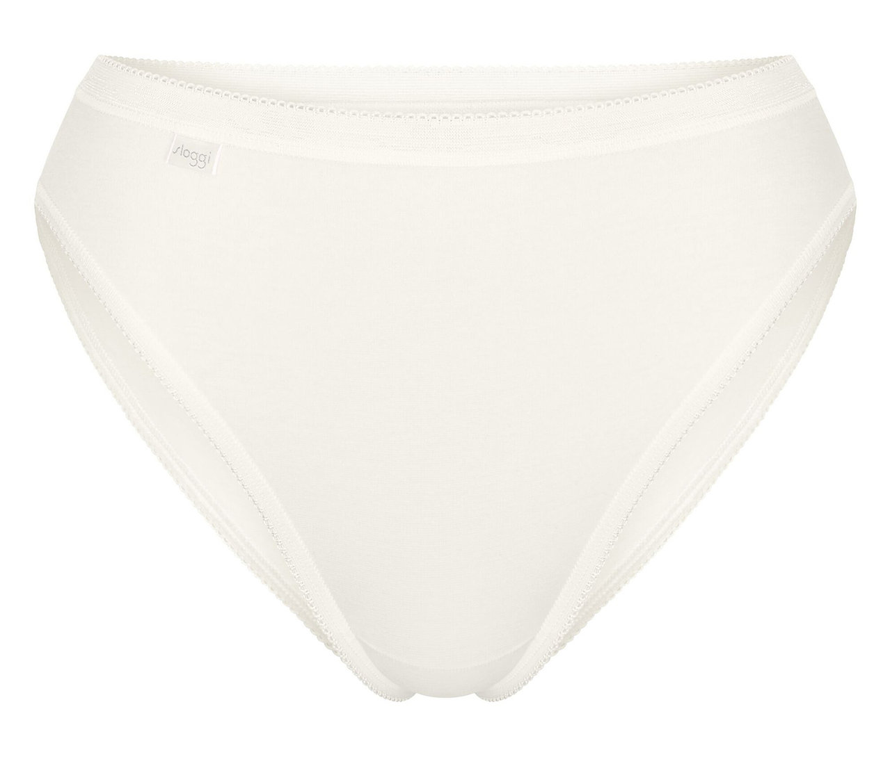 Ein Paar weiße, schlichte Damen-Slips liegen vor einem weißen Hintergrund.