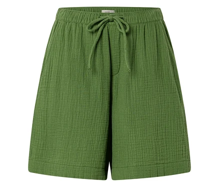 Grüne Shorts mit elastischem Bund und Kordelzug.