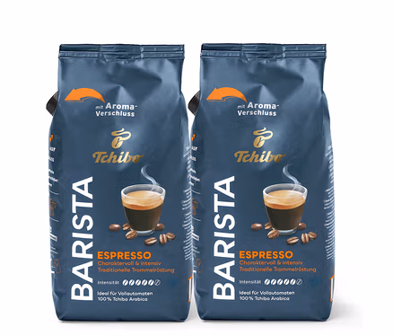 Zwei Packungen Tchibo Barista Espresso Kaffee.