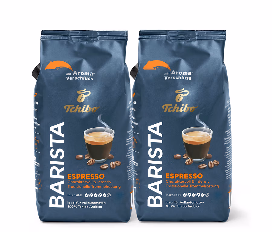 Zwei Packungen Tchibo Barista Espresso Kaffee.