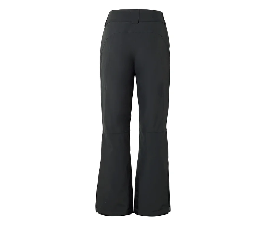 Dunkelgraue Hose, von hinten aufgenommen, mit hohem Bund und leicht ausgestelltem Beinabschluss, auf weißem Hintergrund.