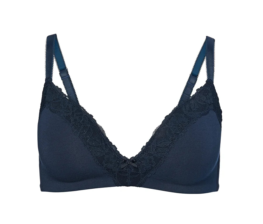 Marineblauer Softschalen-BH mit Spitze.