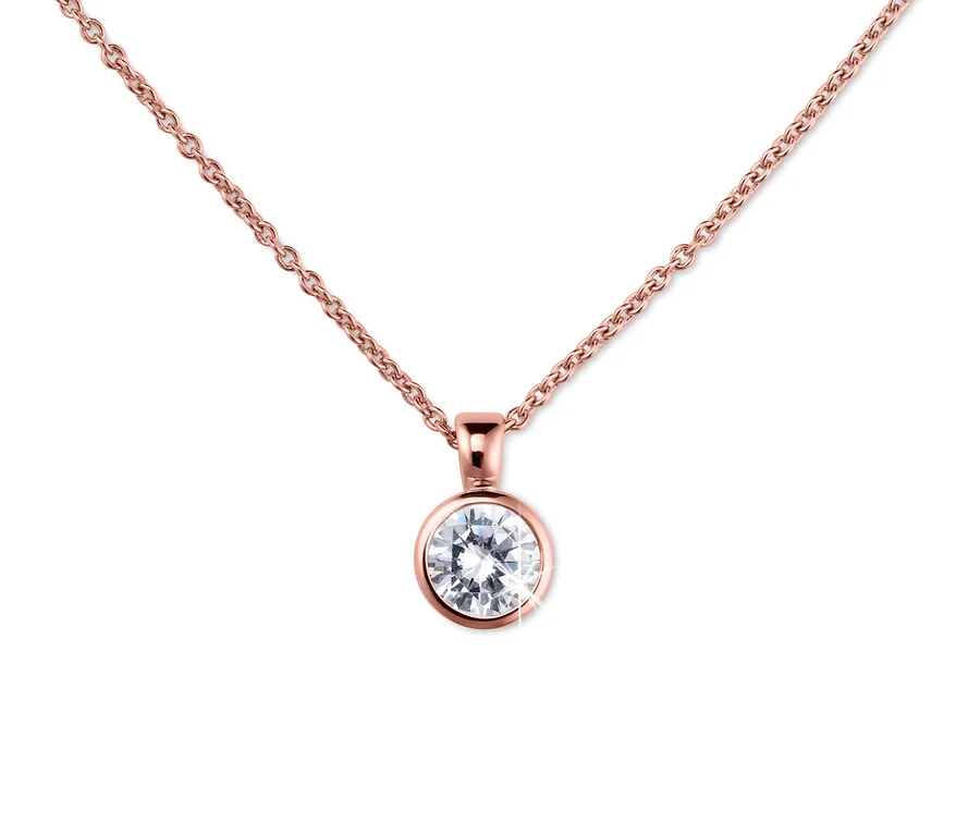 Detail einer Solitär-Silberkette, rosévergoldet mit Zirkonia.