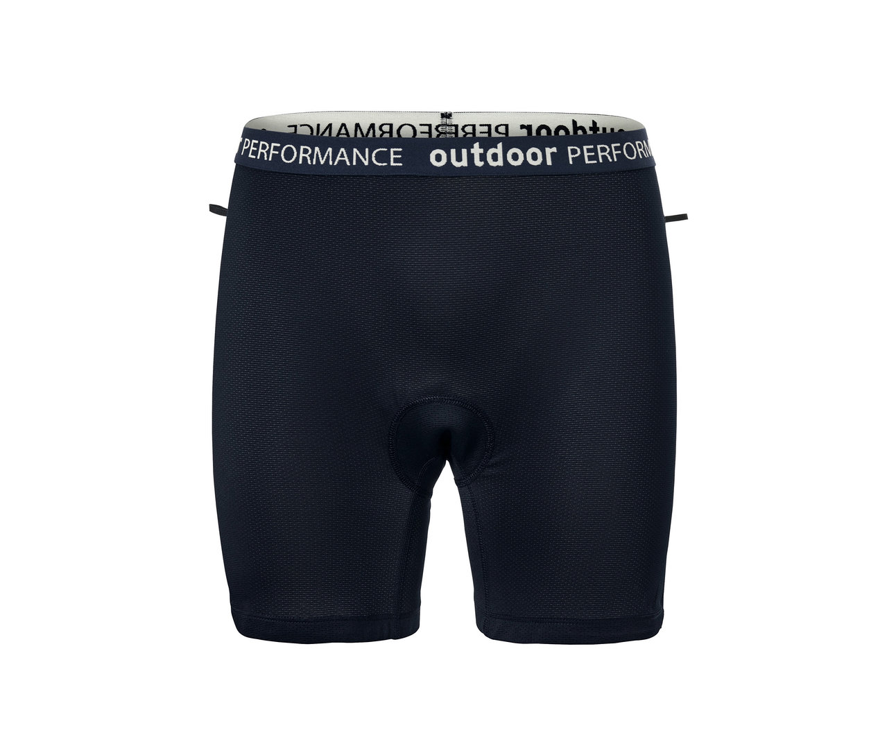 Schwarze Radunterhose mit weißem Bund.