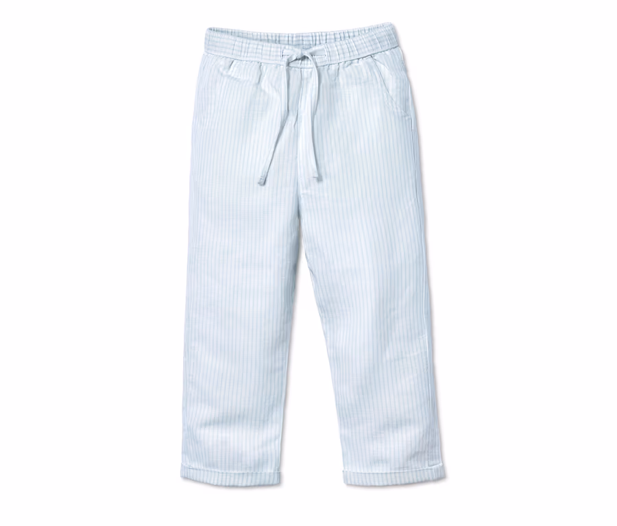 Hellblaue Baumwoll-Schlupfhose mit Leinen und Streifen.