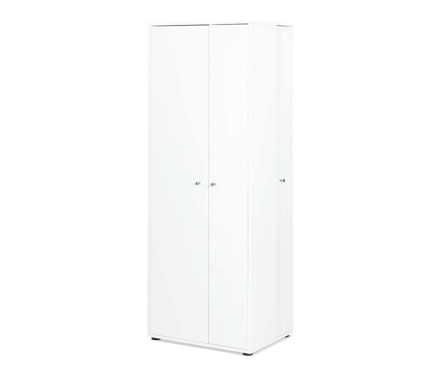 Weißer Universalschrank mit seitlichem Stauraum.