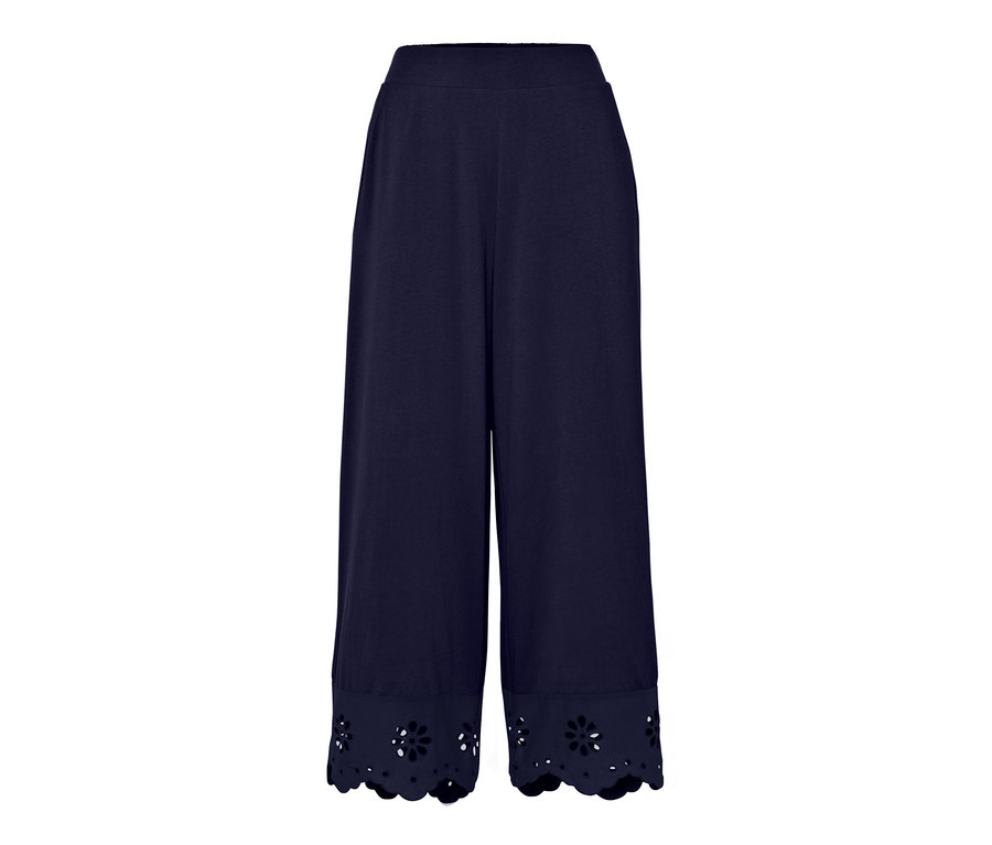 Dunkelblaue Culotte mit Stickerei am Saum.