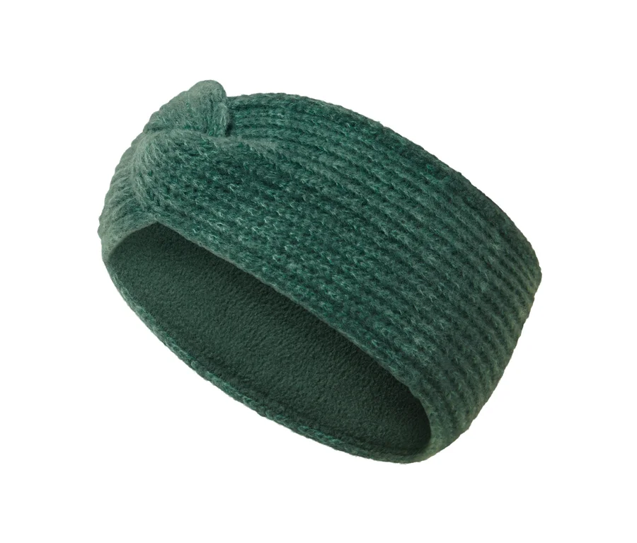 Dunkelgrünes Strick-Stirnband.