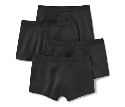 Vier schwarze Slipboxer, 4 Stück, sind übereinander angeordnet.