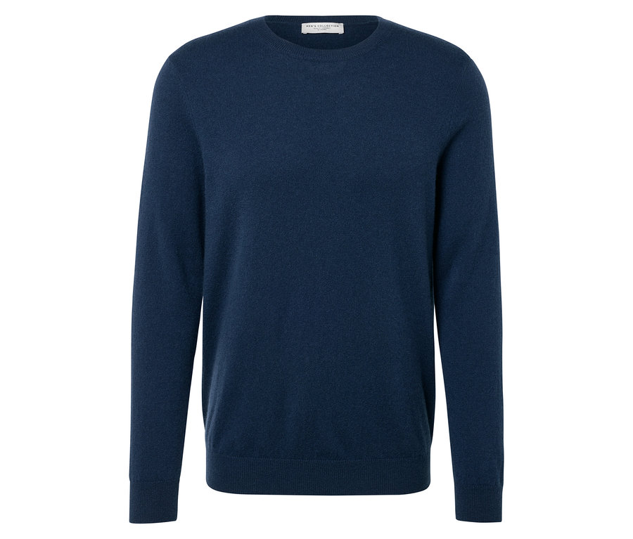 Dunkelblauer Pullover mit langen Ärmeln.