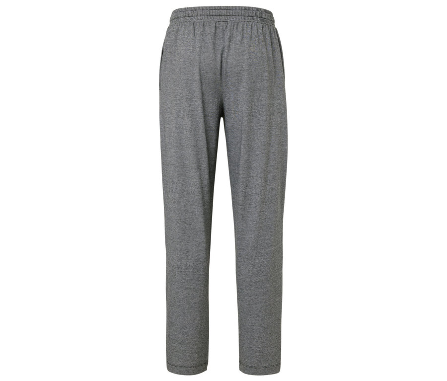 Graue Trainingshose mit Kordelzug in der Taille.