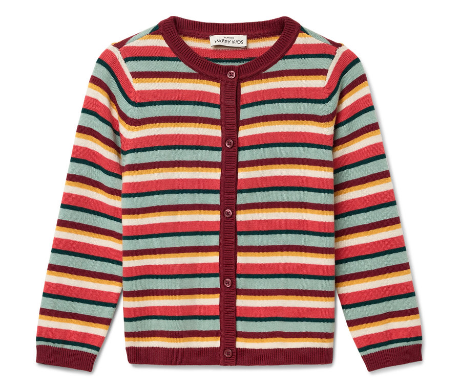 Gestreifte Kinderstrickjacke mit Knöpfen.