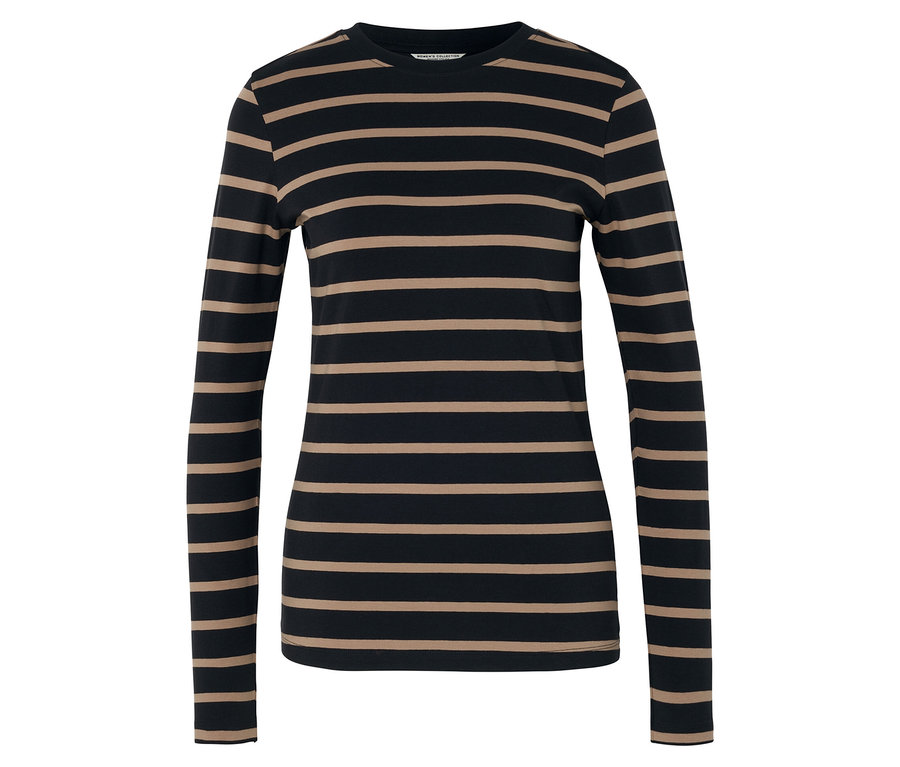 Schwarz-beige gestreiftes Langarmshirt.