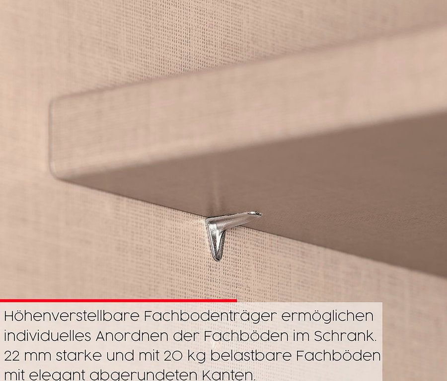 Ein Regal ist mit einer Metallhalterung an einer Wand befestigt.