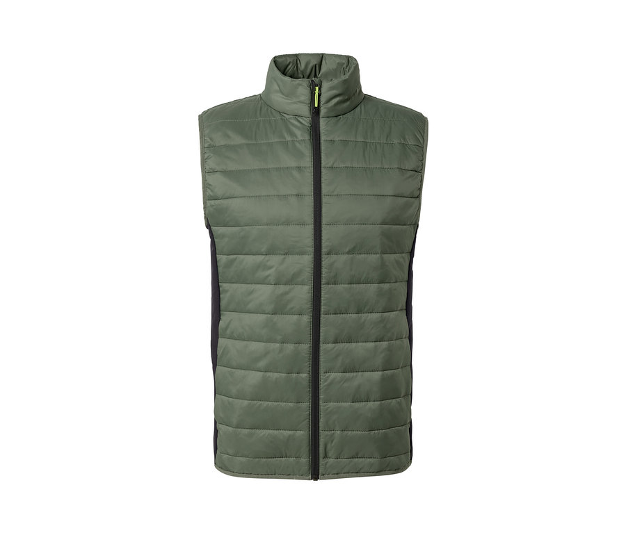 Grüne Steppweste »pack light« mit schwarzem Reißverschluss in der Mitte.
