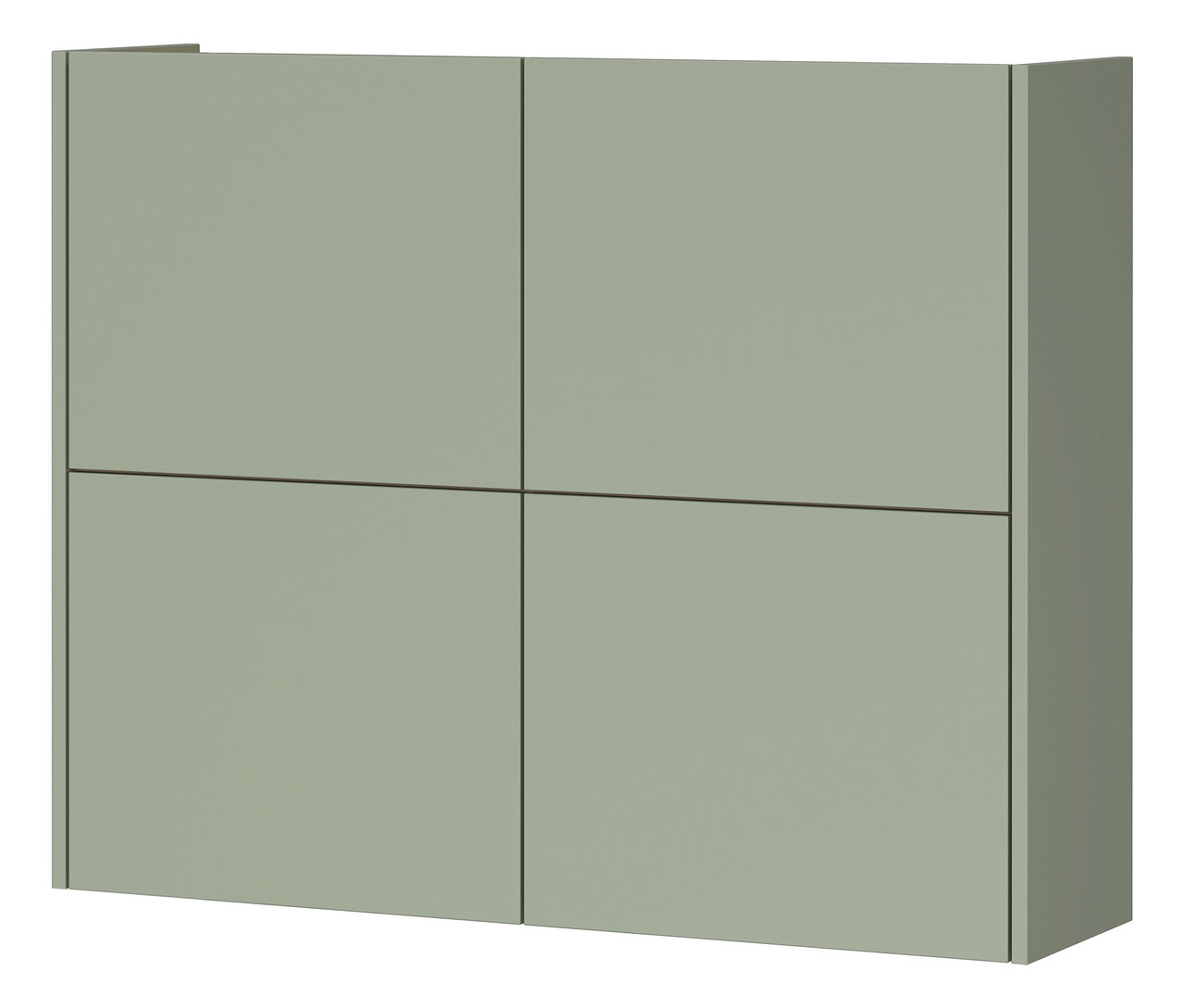 Ein quadratischer, hellgrüner Wandschrank mit vier Türen.