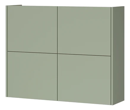 Ein quadratischer, hellgrüner Wandschrank mit vier Türen.