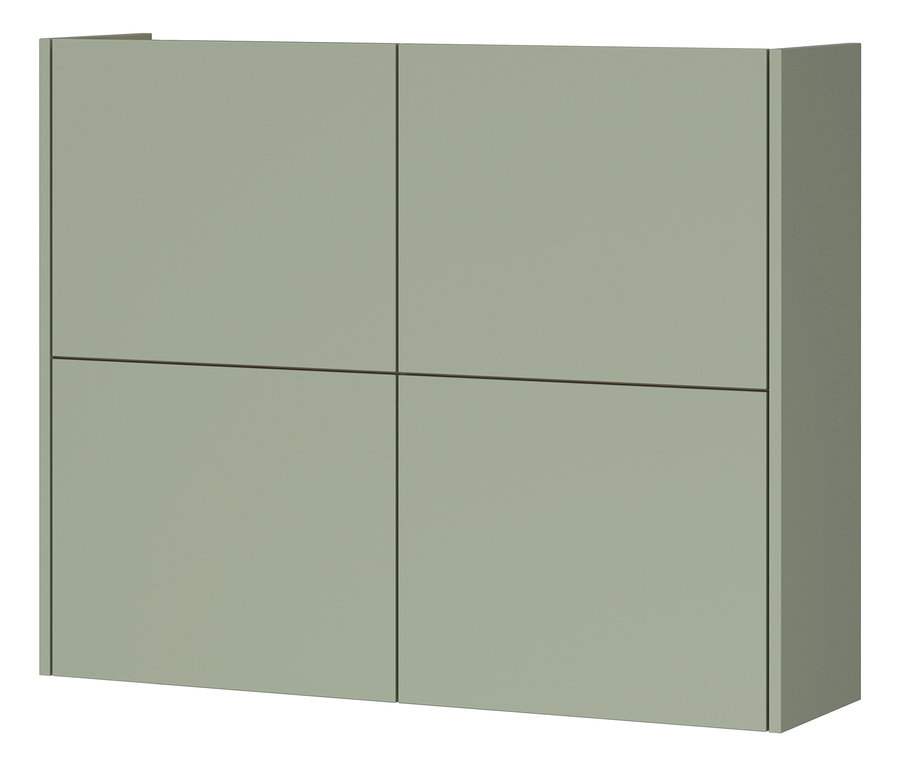 Ein quadratischer, hellgrüner Wandschrank mit vier Türen.