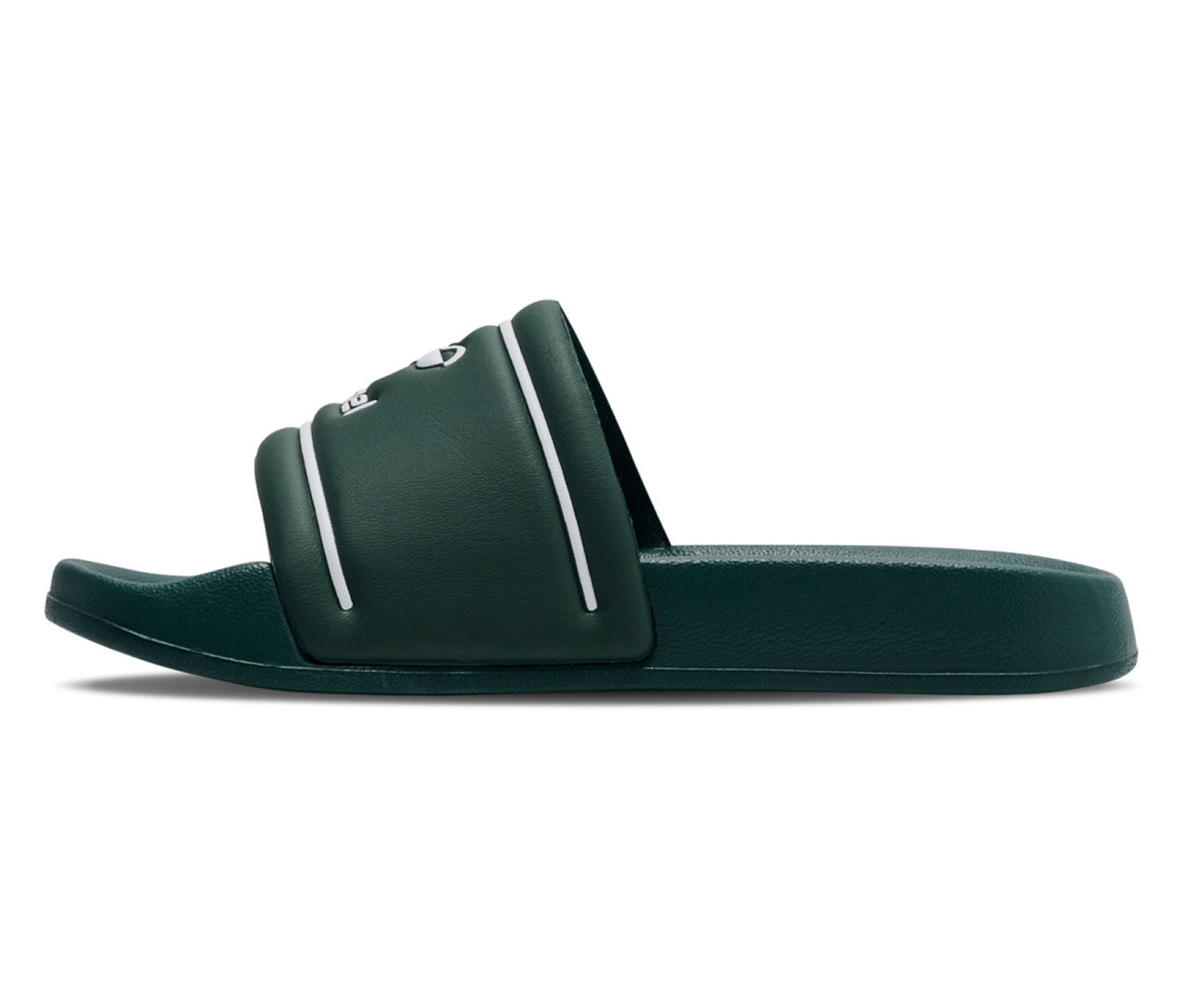 Einzelne hummel® Pool Slide JR Badesandale in Grün, Seitenansicht.