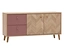 Ein Sideboard mit zwei Schubladen in Rosa und zwei Türen mit Fischgrätenmuster.