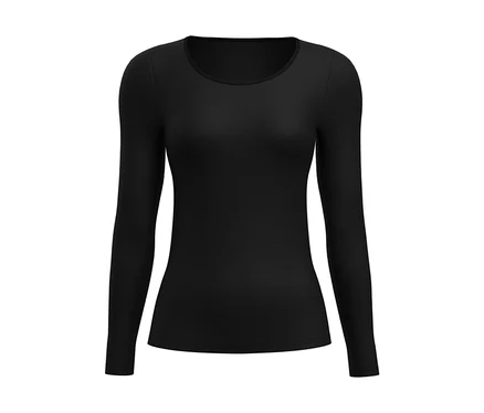 Schwarzes CALIDA »True Confidence« Langarm-Shirt mit Rundhalsausschnitt, flach liegend auf weißem Hintergrund.