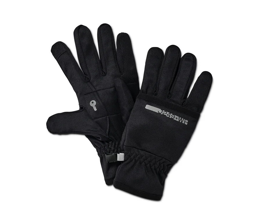Zwei schwarze 2-in-1-Laufhandschuhe.