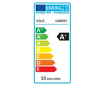 Energielabel mit A+ und 10 kWh/1000h.