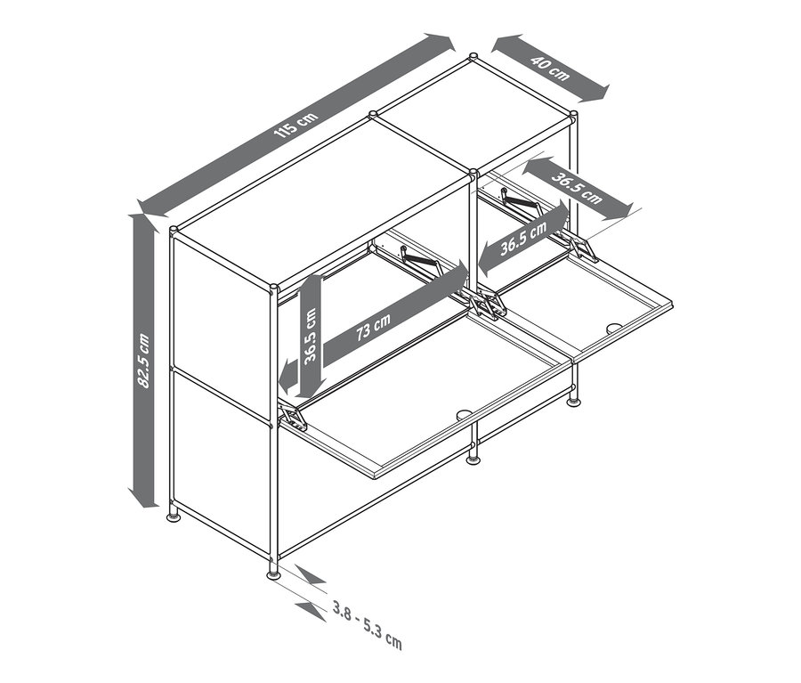 Abmessungen des Sideboards »CN3« mit 4 Klappen.