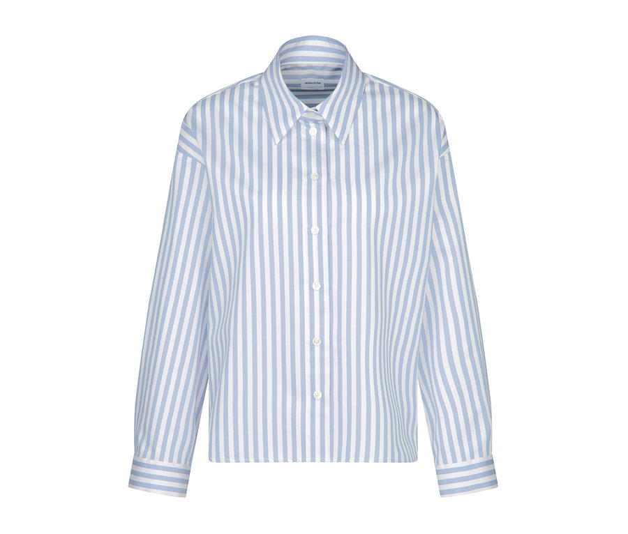 Blaues Seidensticker Oversize Hemd mit weißen Streifen und langen Ärmeln.