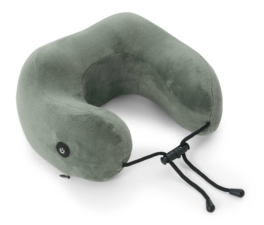 Graues Nackenkissen mit Vibrationsmassage.