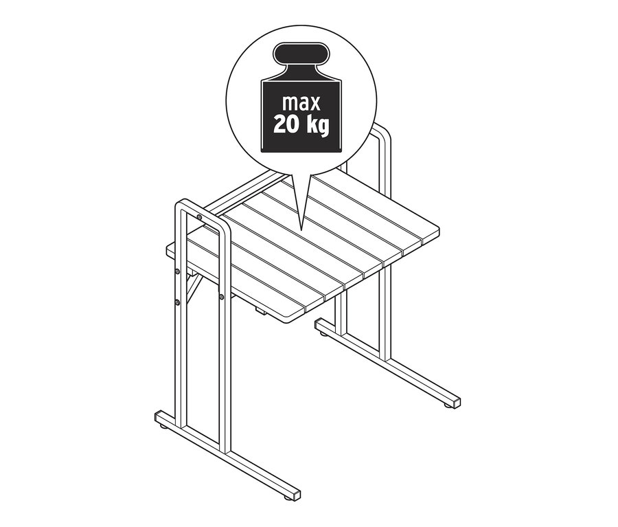 Illustration eines C-Tisches mit großer Tischplatte und einer maximalen Traglast von 20 kg.