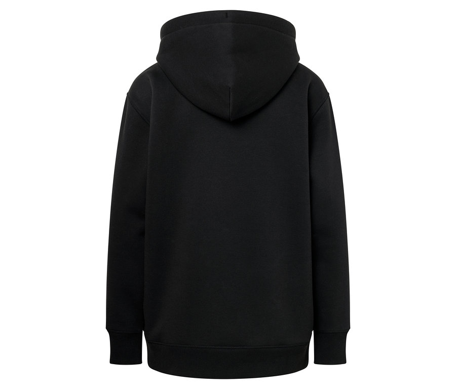 Rückansicht eines schwarzen Hoodies.