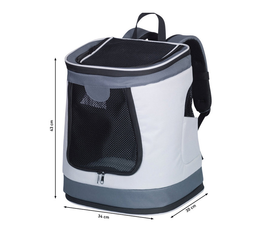Grau-weißer Tier-Rucksack »PLATA« mit schwarzem Netz.