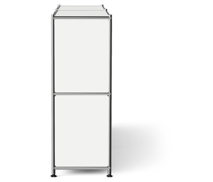 Weißes modulares Regalsystem mit Chromrahmen und zwei Fächern.