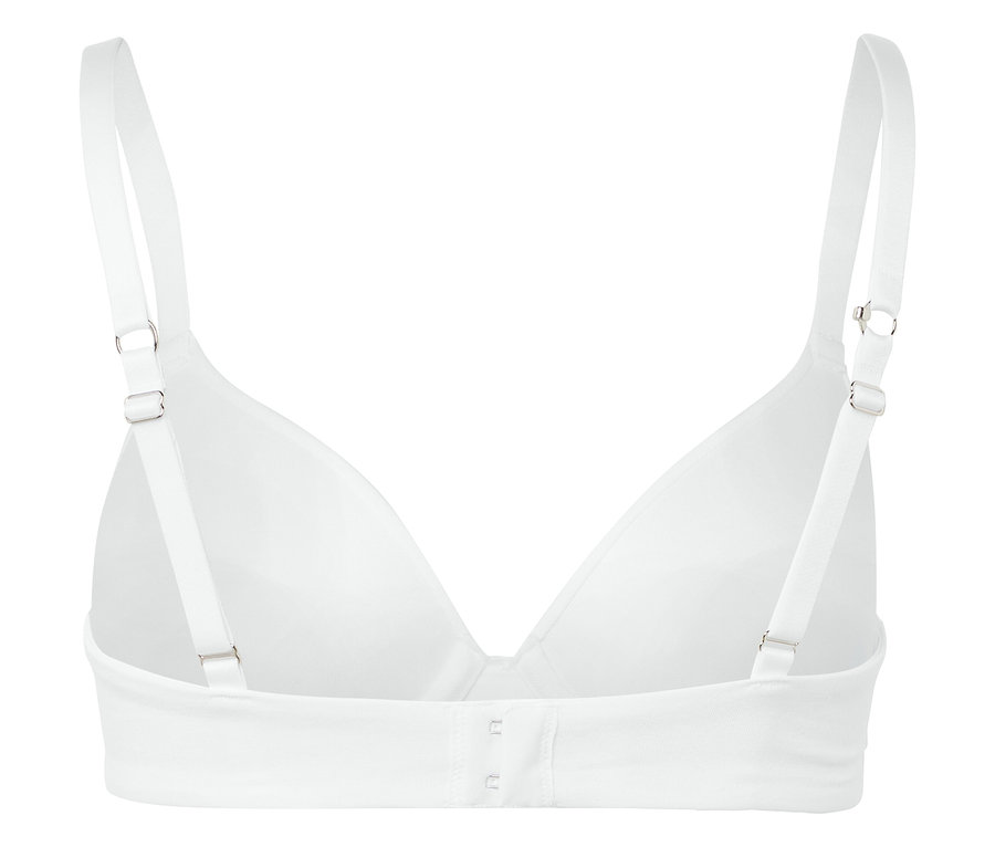 Rückansicht eines weißen BHs mit verstellbaren Trägern.