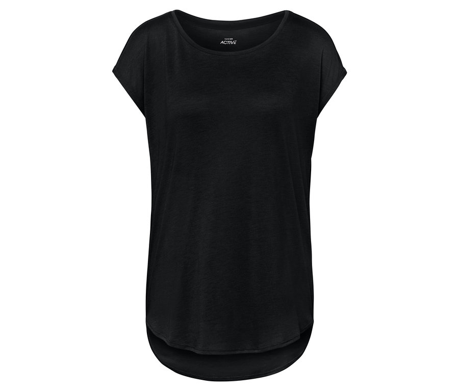 Schwarzes Kurzarm-T-Shirt.