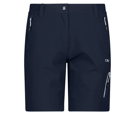 Nahaufnahme der marineblauen CMP Damen-4-Wege-Stretch-Bermuda-Shorts mit Taschen.