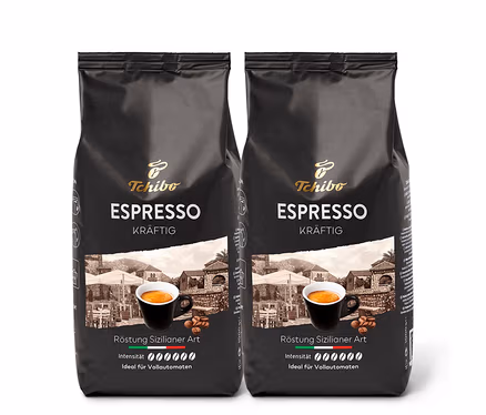 Zwei Packungen Tchibo Espresso Kräftig - 2x 1 kg Ganze Bohne.