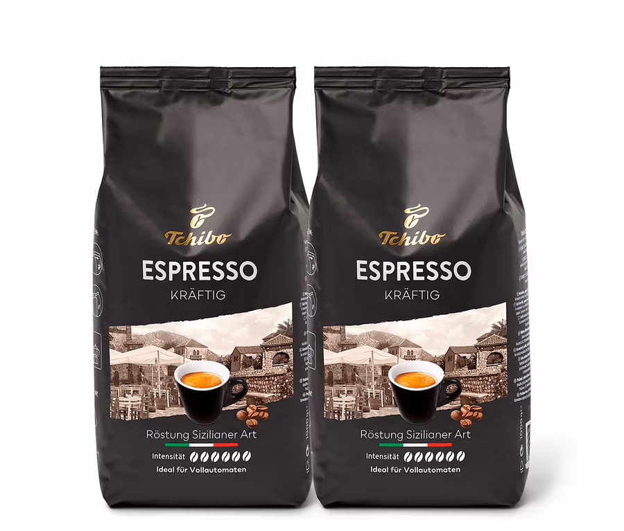 Zwei Packungen Tchibo Espresso Kräftig - 2x 1 kg Ganze Bohne.