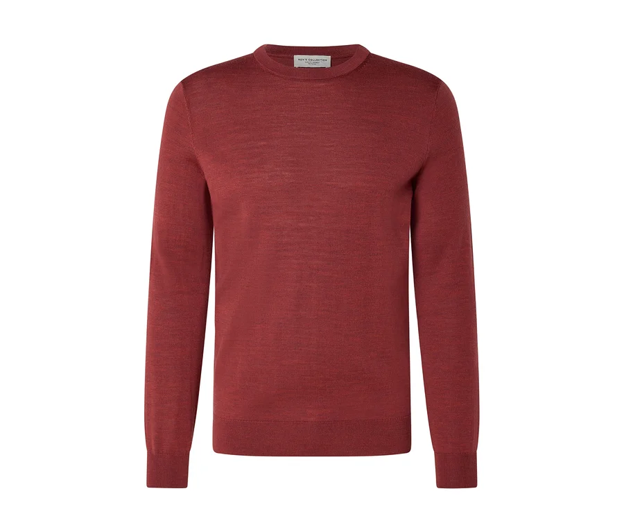 Rostfarbener, fein gestrickter Langarm-Rundhalspullover mit "Men's Collection"-Etikett.