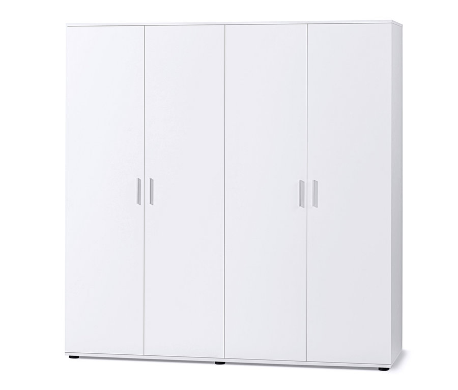 Ein weißer, 4-türiger Kleiderschrank, ca. 180 cm breit.
