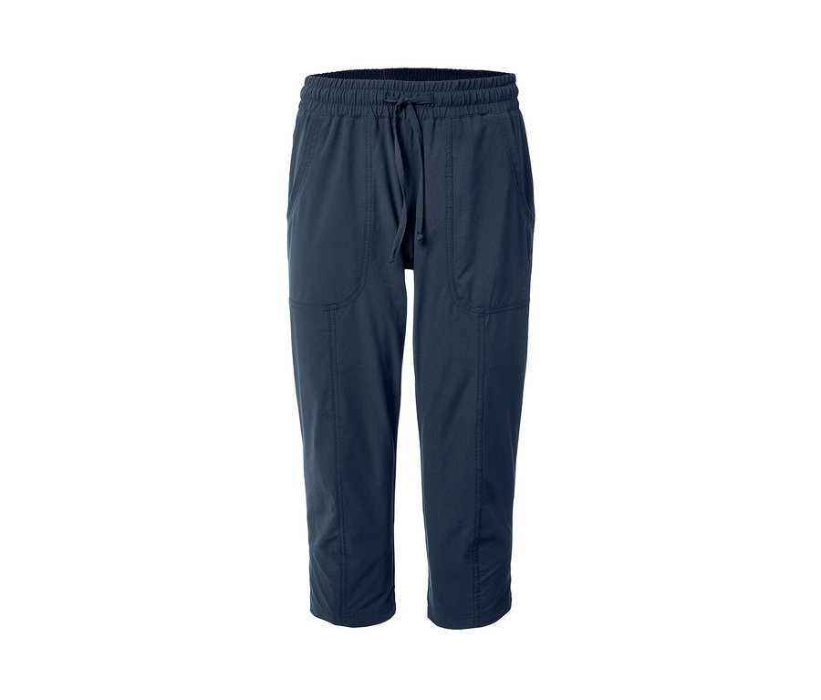 Marineblaue Softshell-Funktionscapri mit elastischem Bund und Kordelzug.