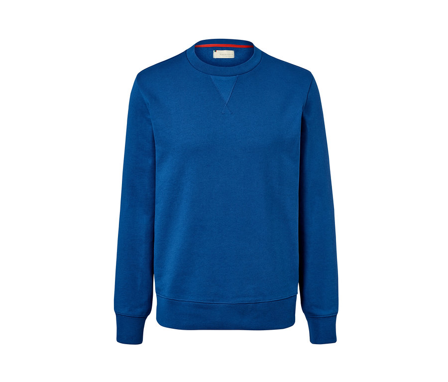 Blaues Sweatshirt.