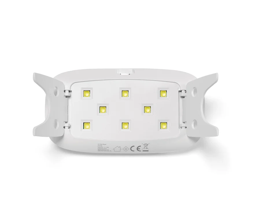 Detailansicht eines weißen LED-UV-Nageltrockners.
