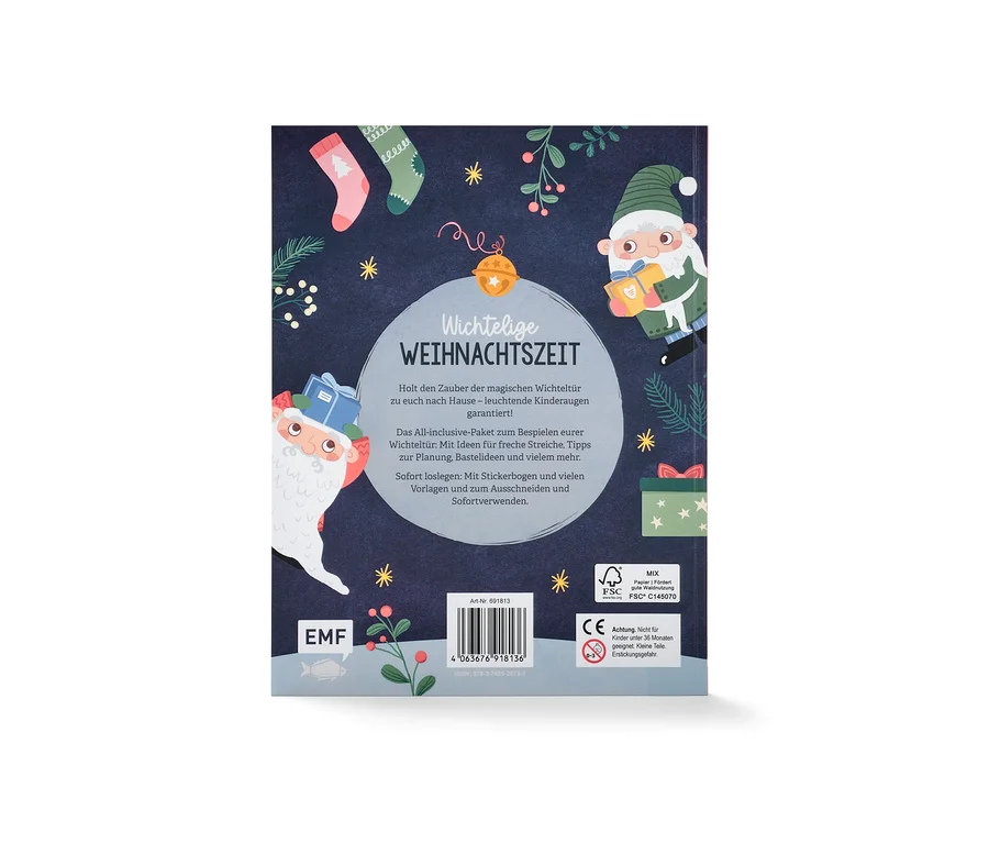 Abbildung des Buches "Kleiner Wichtel, komm herein" mit weihnachtlichen Illustrationen.